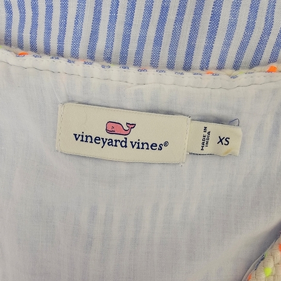 Vineyard Vines Linen Blue White Striped Sleeveless Dress Neon Tassels Size XS - Picture 9 of 12